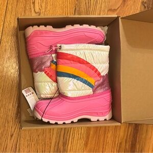Kids Pink Rainbow Puffer Snow Boots